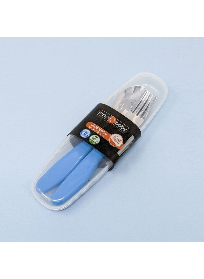 Innobaby Din Din Smart EZ Grip Spoon and Fork with Carrying Case, Utensil Set for Kids and Toddlers, BPA Free (Blue) - Image 2