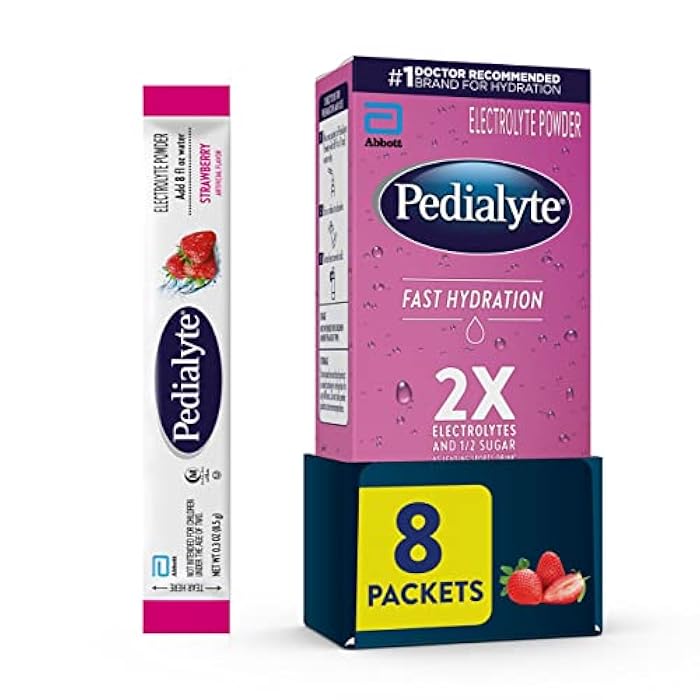 Pedialyte Fast Hydration Electrolyte Powder Packets, Strawberry, Hydration Drink, 8 Single-Serving Powder Packets - Image 1