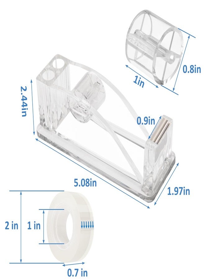 JEFURE Transparent Acrylic Tape Dispenser, Non-Skid Tape Cutter Holder, Clear Tape Dispensers Bulk for Desk, Office, Home, School - Image 2