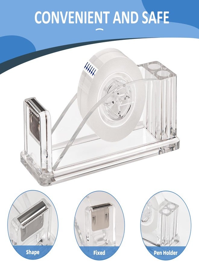 JEFURE Transparent Acrylic Tape Dispenser, Non-Skid Tape Cutter Holder, Clear Tape Dispensers Bulk for Desk, Office, Home, School - Image 3