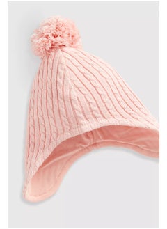 mothercare Pink Knitted Trapper Baby Hat  - Image 2