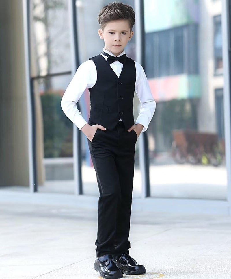 YuanLu Black Suit for Boys Slim Fit Formal Tuxedo Kids Wedding Guest Dresswear Ring Bearer Outfit Boy Homecoming Suits Size 6 - Image 3