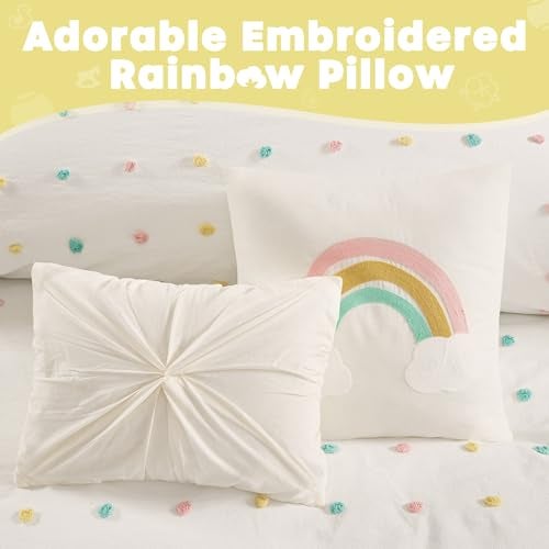 Intelligent Design Kids Duvet Cotton Jacquard Weave Colorful Poms Accent, Shabby Chic Cover for Comforter Cozy Bedding Set, Matching Shams, Decorative Pillows, Twin/Twin XL, Multi, 4 Piece - Image 5