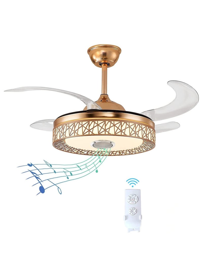 Ceiling Light Fan With Bluetooth Connceting Speaker Tri Colour Temprature Adjustment Fan Six Wind Speed,Reverse Function Modern Technology Fan,Living  - Image 1