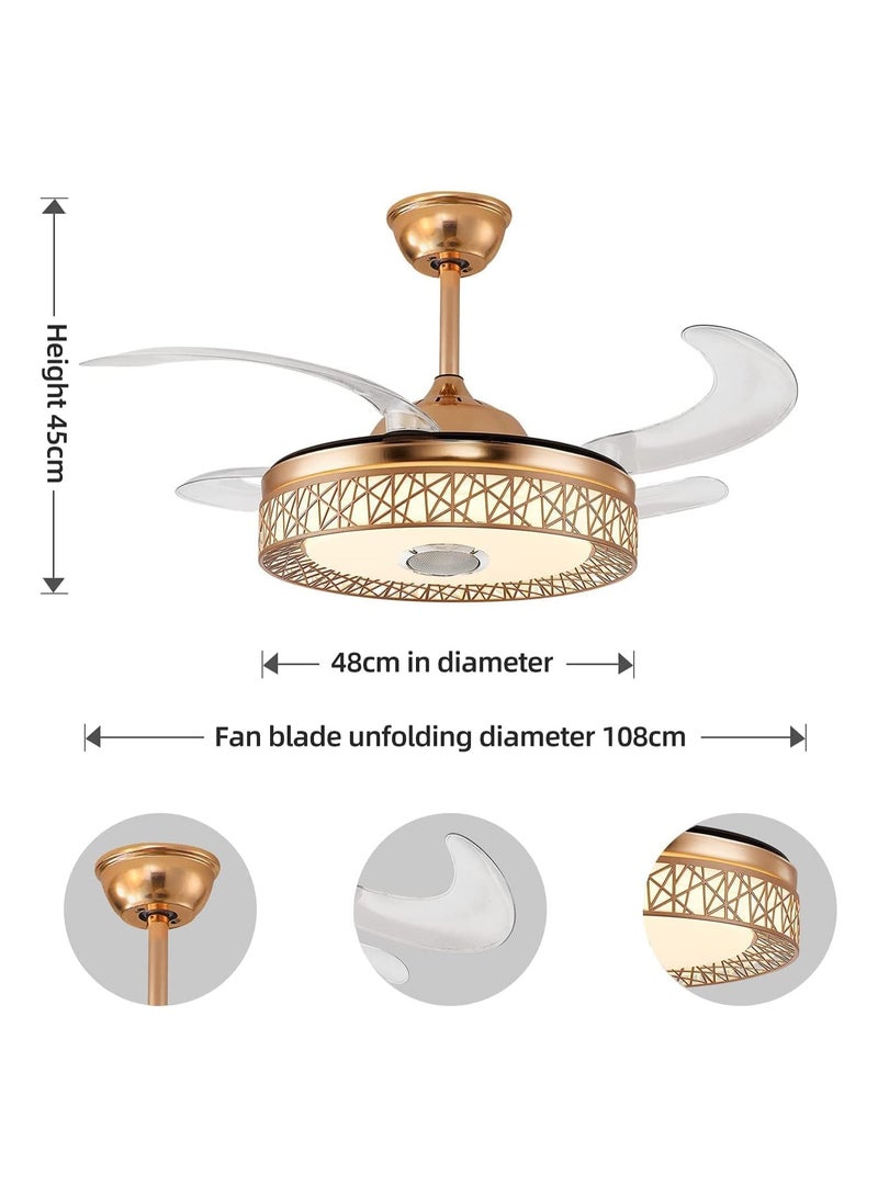 Ceiling Light Fan With Bluetooth Connceting Speaker Tri Colour Temprature Adjustment Fan Six Wind Speed,Reverse Function Modern Technology Fan,Living  - Image 2