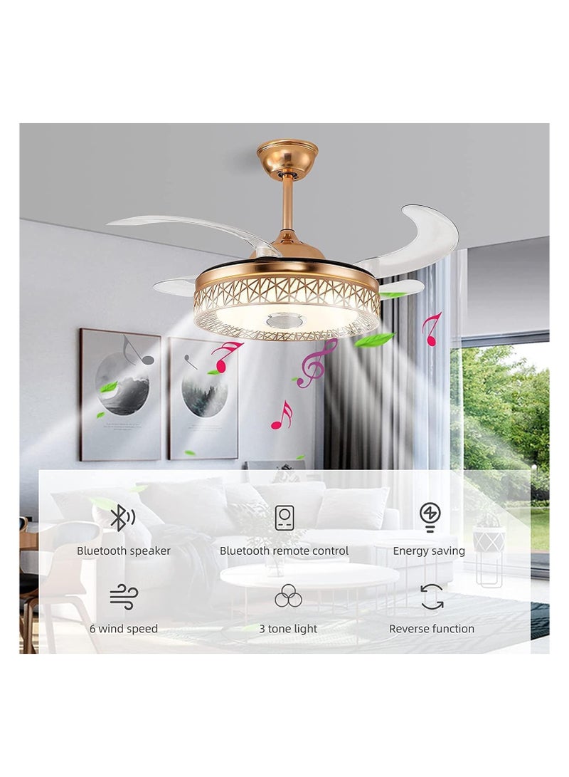 Ceiling Light Fan With Bluetooth Connceting Speaker Tri Colour Temprature Adjustment Fan Six Wind Speed,Reverse Function Modern Technology Fan,Living  - Image 3