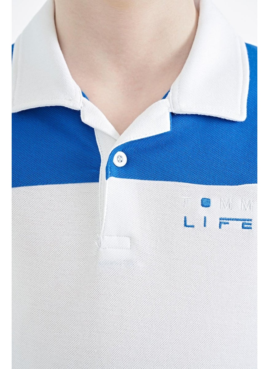 Tommy Life White Color Block Text Embroidered Standard Size Polo Collar Boy T-Shirt - 11095  - Image 2