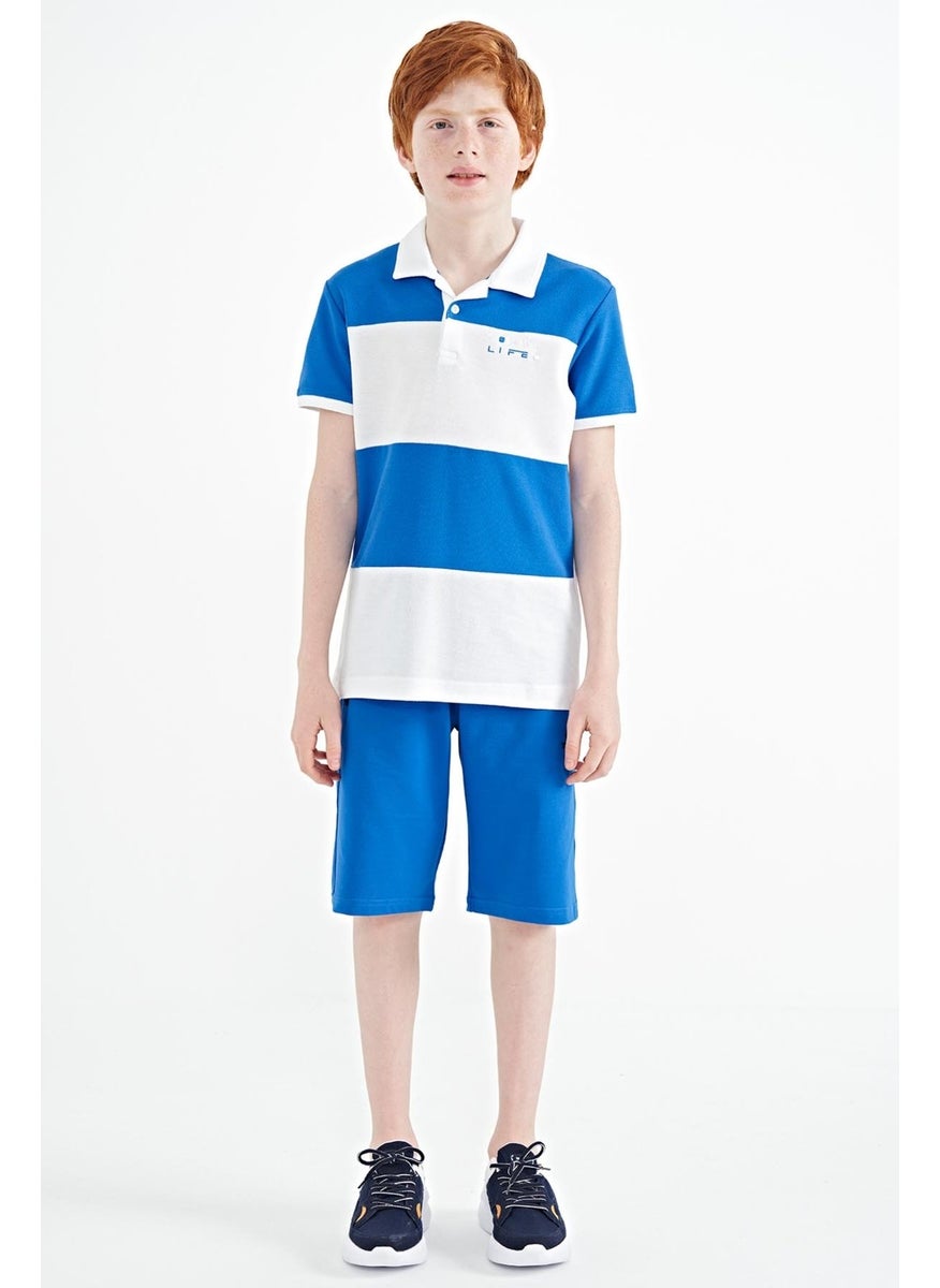 Tommy Life White Color Block Text Embroidered Standard Size Polo Collar Boy T-Shirt - 11095  - Image 3