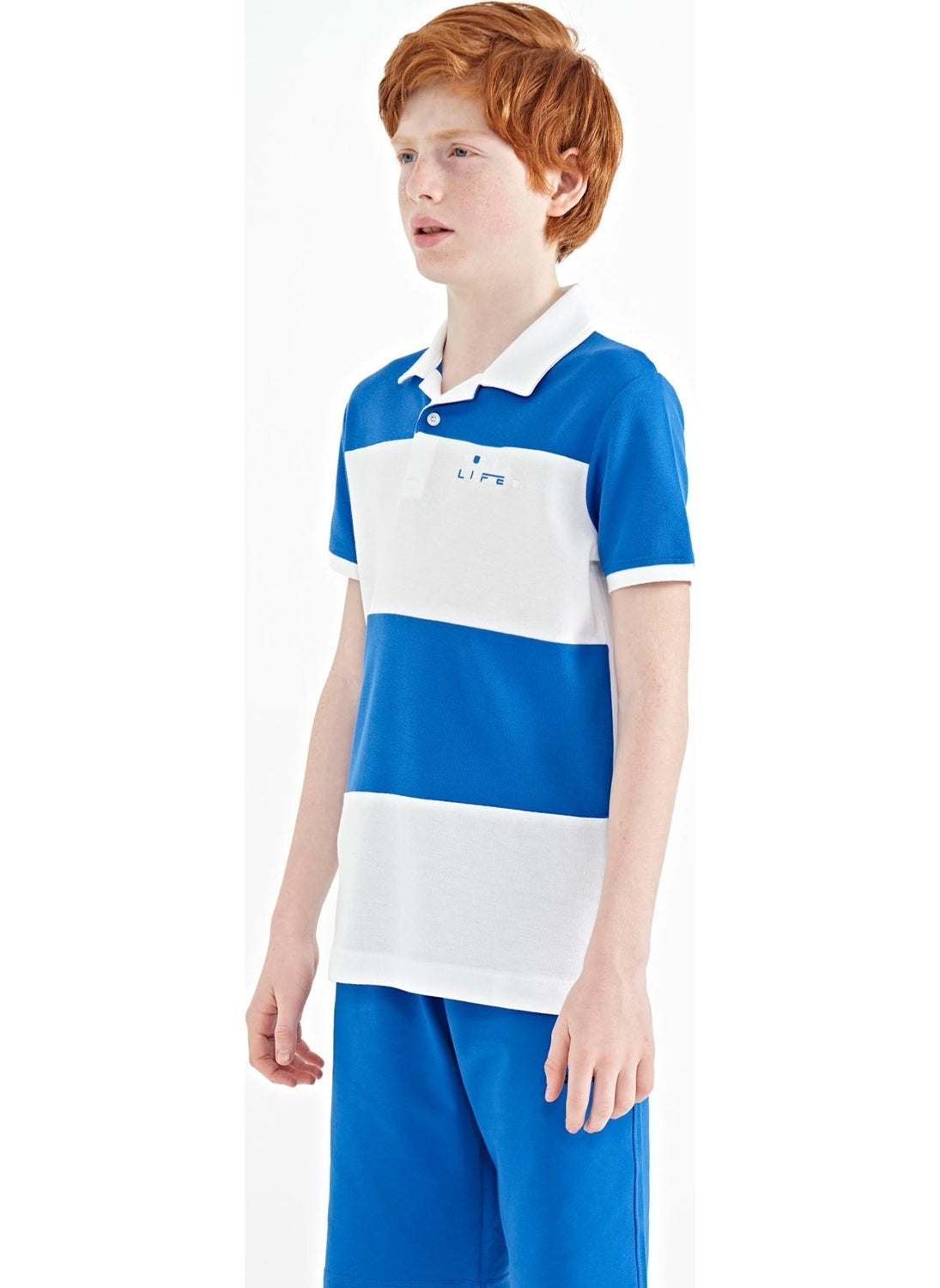 Tommy Life White Color Block Text Embroidered Standard Size Polo Collar Boy T-Shirt - 11095  - Image 4