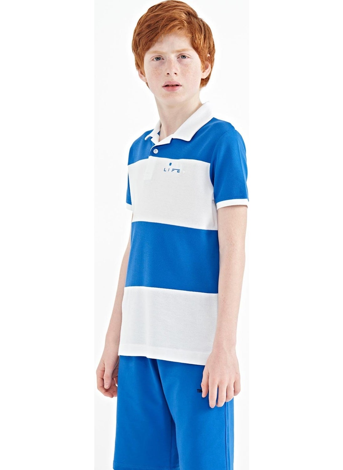 Tommy Life White Color Block Text Embroidered Standard Size Polo Collar Boy T-Shirt - 11095  - Image 5
