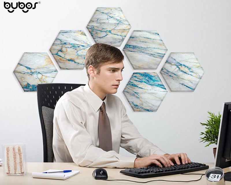 B Bubos ألواح صوتية سداسية، عازل صوتي زخرفي للجدران لاستوديو التسجيل، ألواح عازلة للصوت بأبعاد 14 × 13 × 0.4 بوصة، رخام (12 عبوة) - Image 5