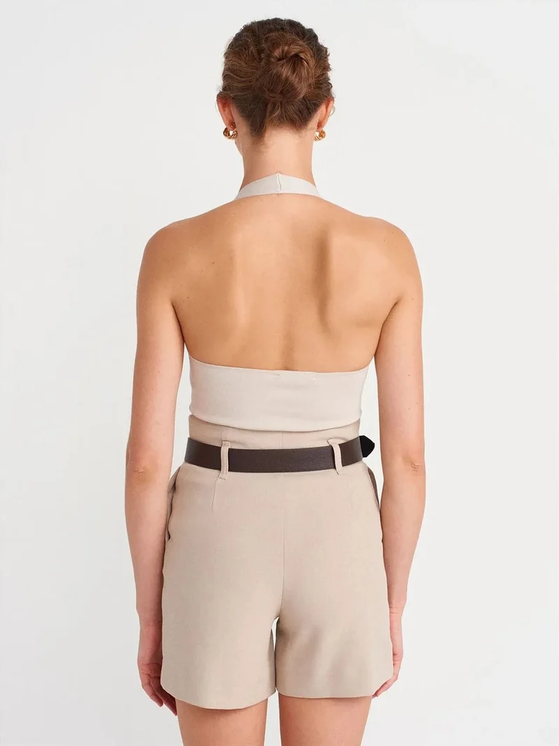 Dilvin Dilvin High-waist Tailored Crepe Shorts With Belt