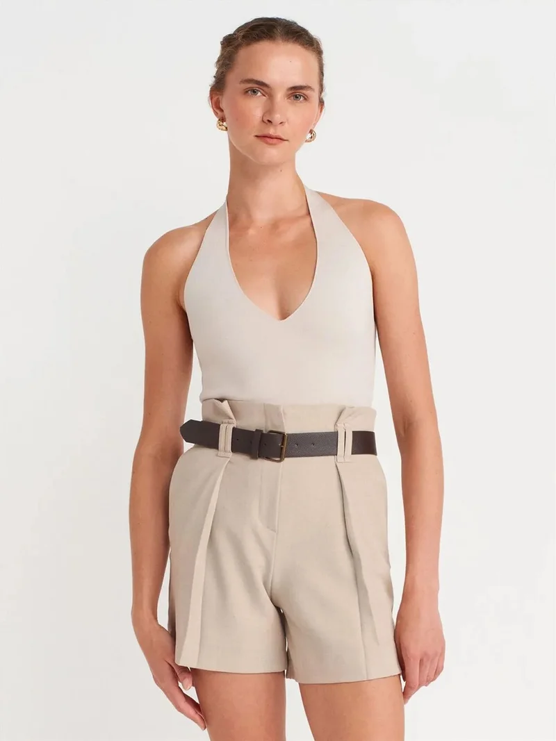 Dilvin DILVIN High-waist Tailored Crepe Shorts With Belt