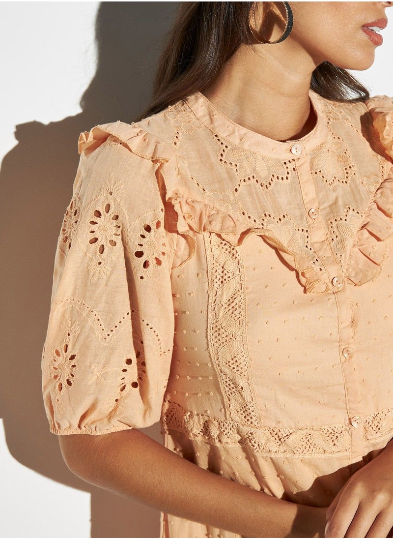 2Xtremz - 2Xtremz Midi Dress with Ruffles and Short Sleeves - Image 1