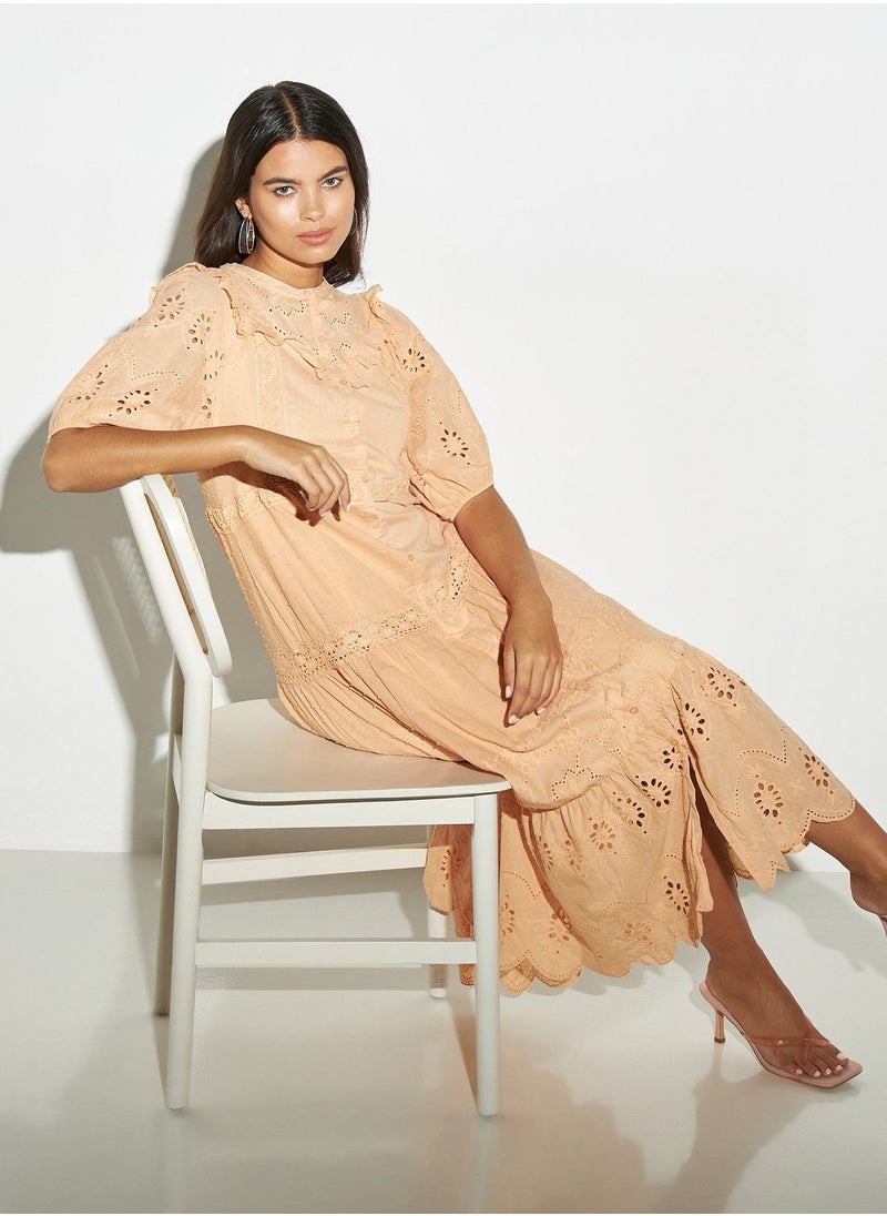 2Xtremz - 2Xtremz Midi Dress with Ruffles and Short Sleeves - Image 1