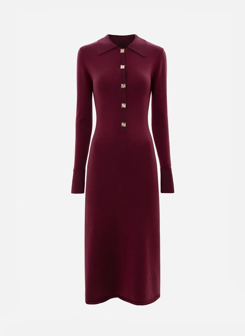 Lichi Jersey midi dress with triangular collar and large buttons