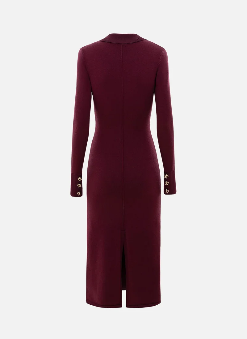 Lichi  Jersey midi dress with triangular collar and large buttons for Women | Best Price UAE
