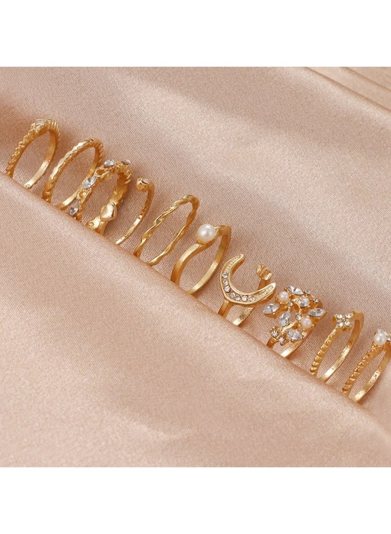 Huitich 10 Pcs Multi-size Elegant Fashion Rings Set Gold Colour  - Image 4