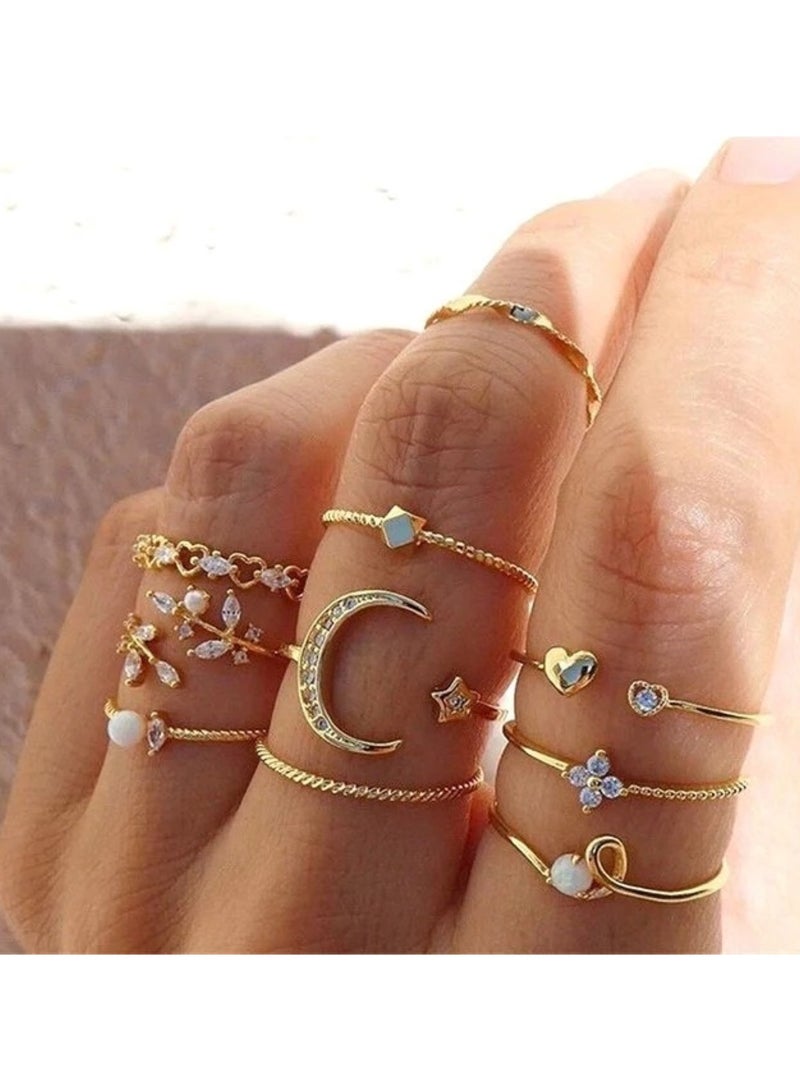 Huitich 10 Pcs Multi-size Elegant Fashion Rings Set Gold Colour  - Image 3