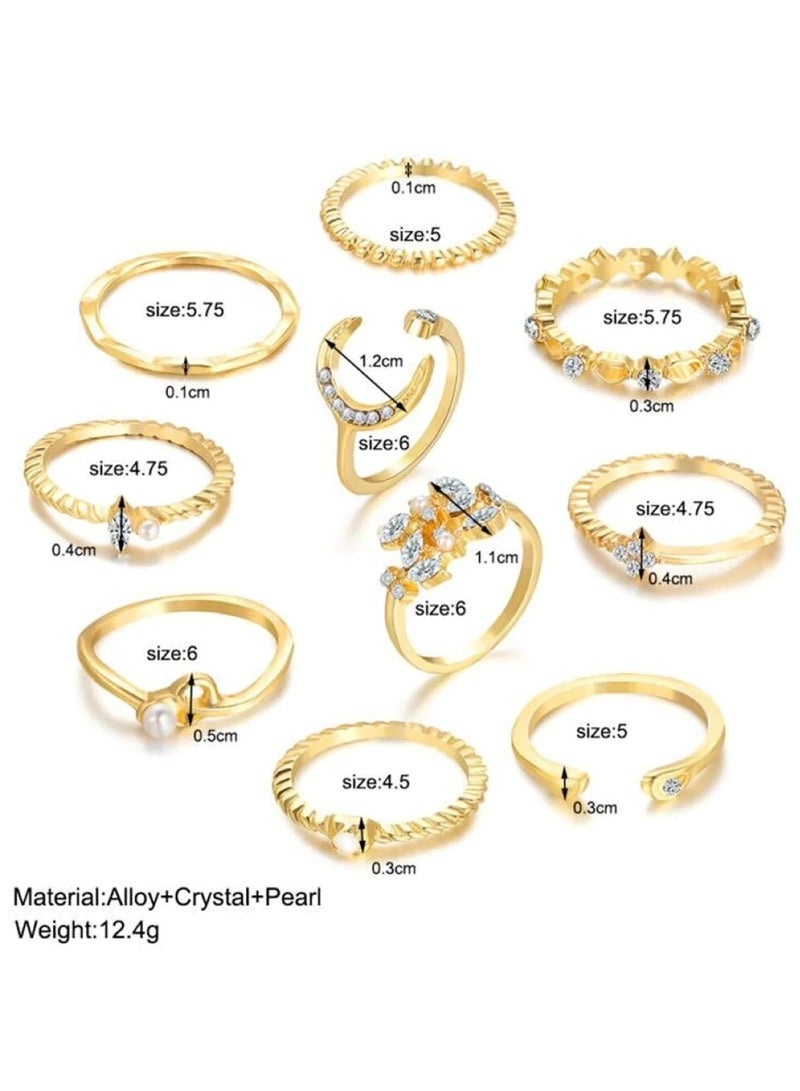 Huitich 10 Pcs Multi-size Elegant Fashion Rings Set Gold Colour  - Image 2