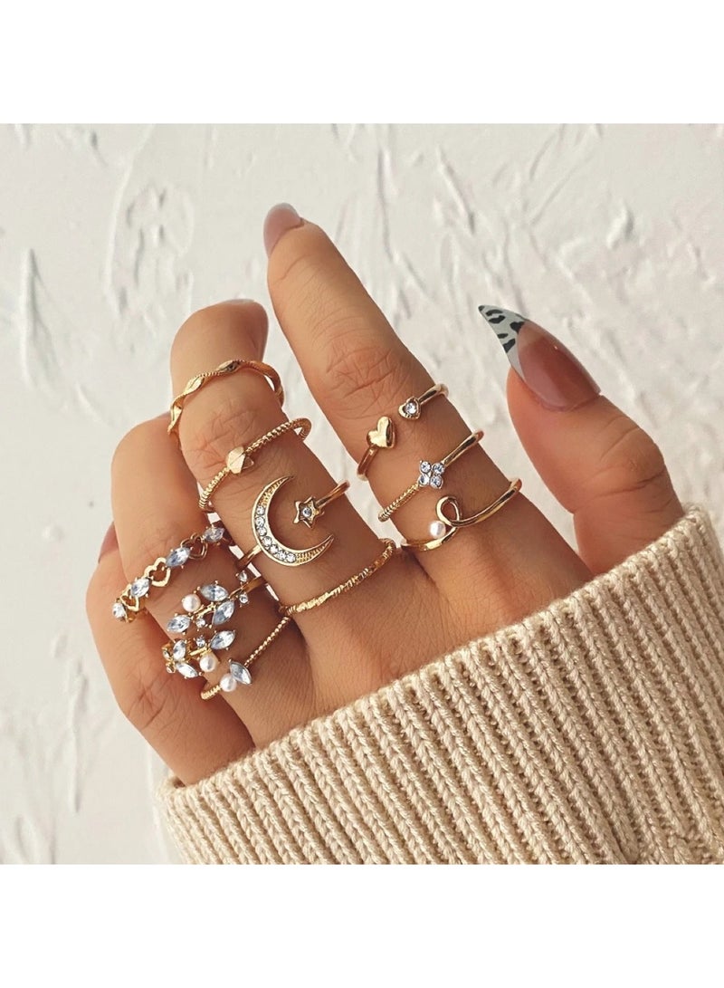 Huitich 10 Pcs Multi-size Elegant Fashion Rings Set Gold Colour  - Image 5
