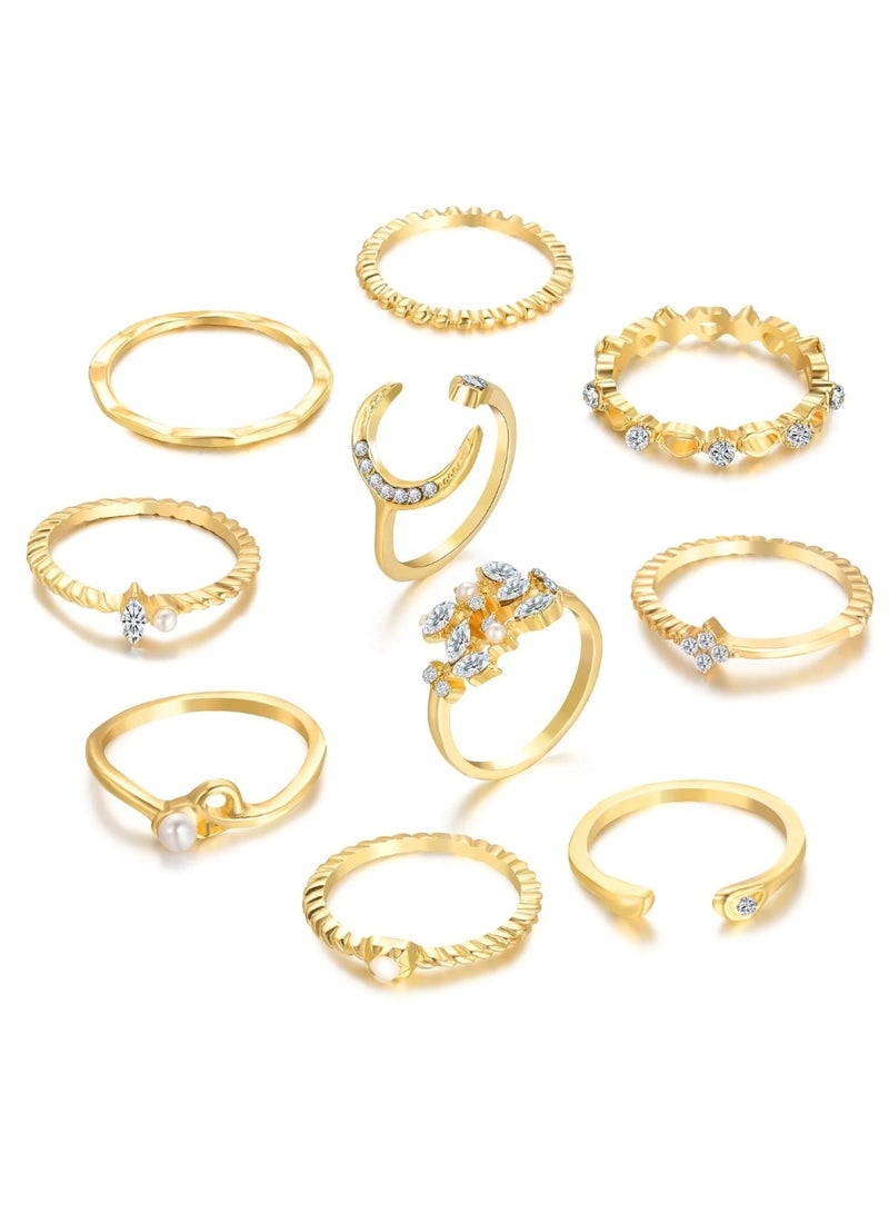 Huitich 10 Pcs Multi-size Elegant Fashion Rings Set Gold Colour  - Image 1