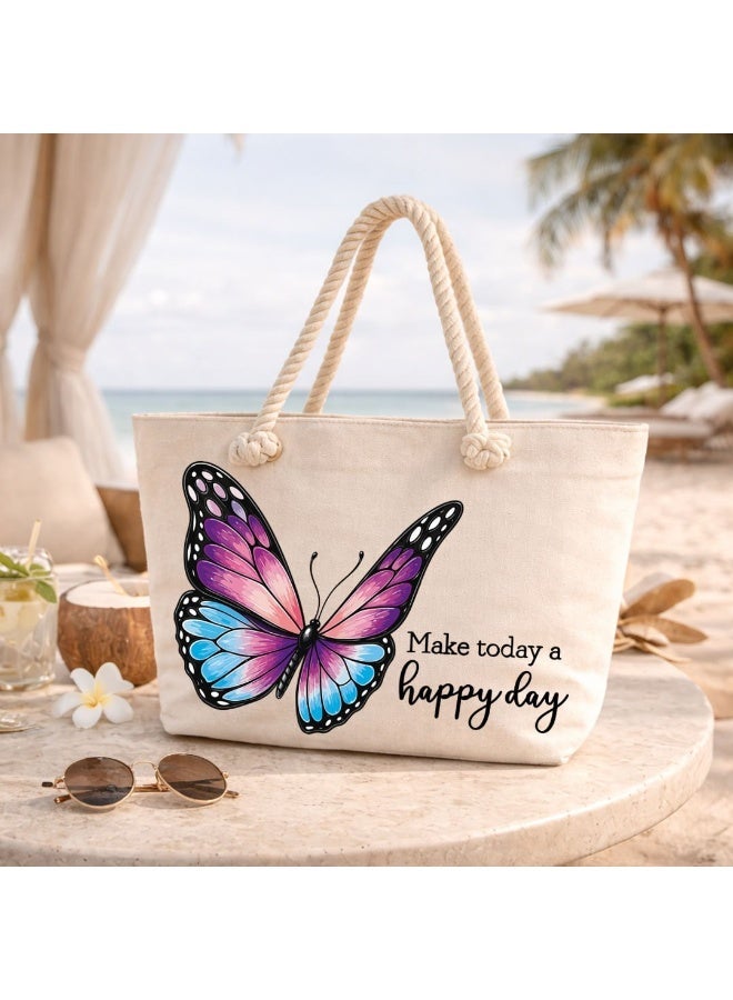 We Print, Your Gift Butterfly Motivational Beach Tote Bag for Women - Heavy Cotton Fabric - Gold Zipper - Inner Pocket - Lined Interior - Shoulder Bag for Beach Travel Work - 47 x 37 cm - Image 3