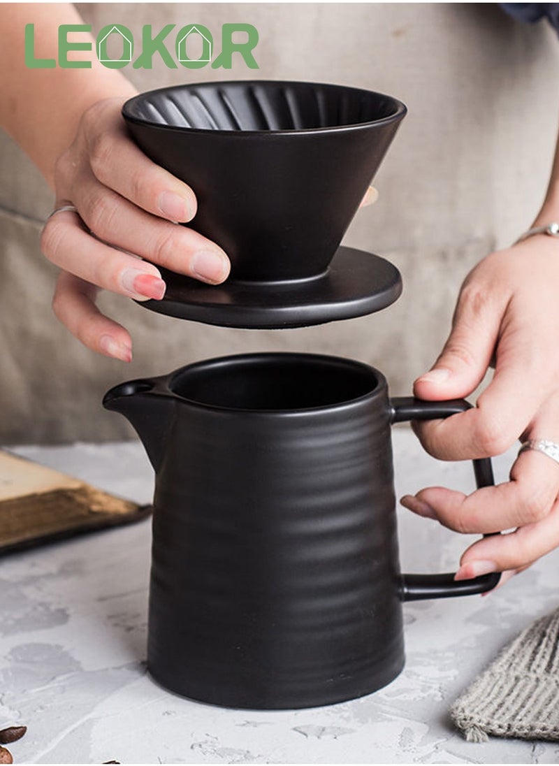 LEOKOR V60 Pour Over Coffee Maker Coffee Server with Glass Coffee Drip Set Coffee Filter 1-2 Cup Home Filter Coffee Maker 500ML Black  - Image 1
