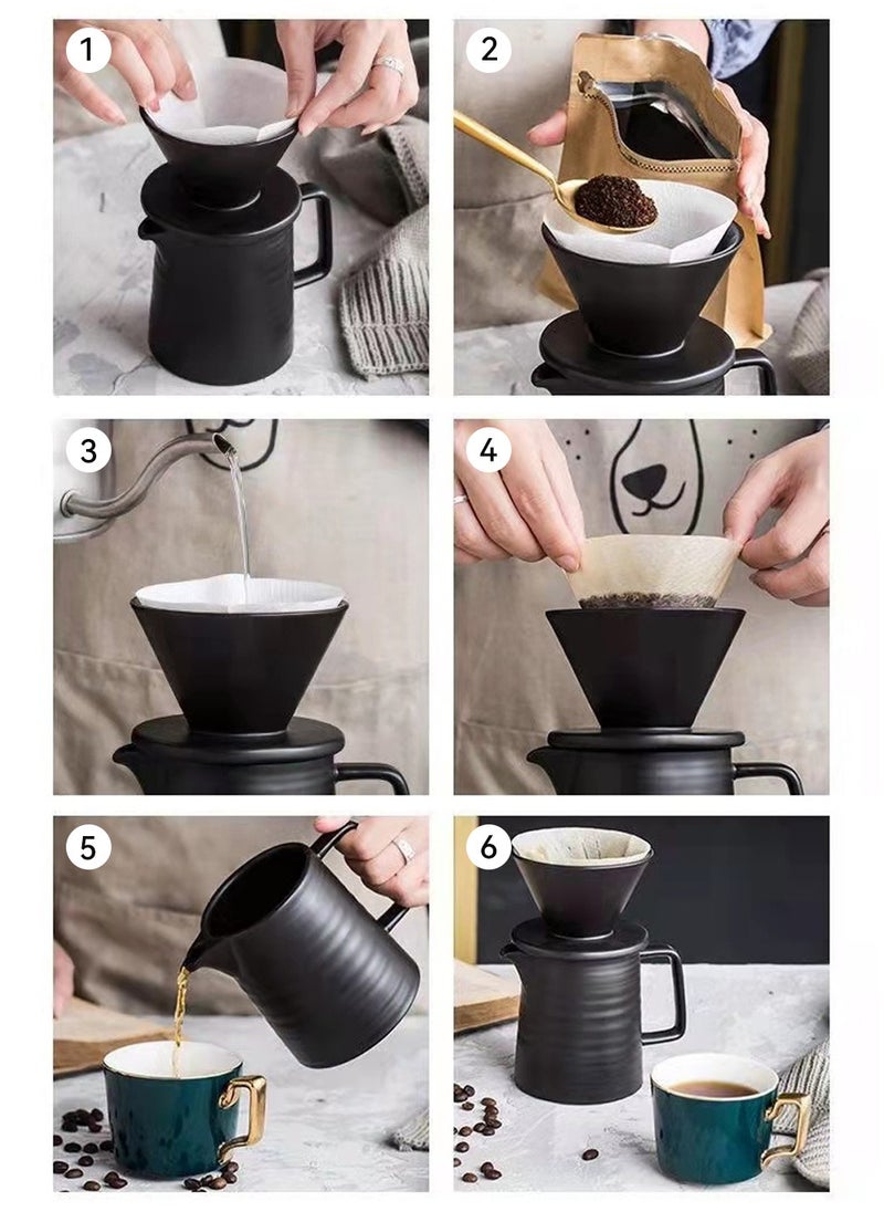 LEOKOR V60 Pour Over Coffee Maker Coffee Server with Glass Coffee Drip Set Coffee Filter 1-2 Cup Home Filter Coffee Maker 500ML Black  - Image 2