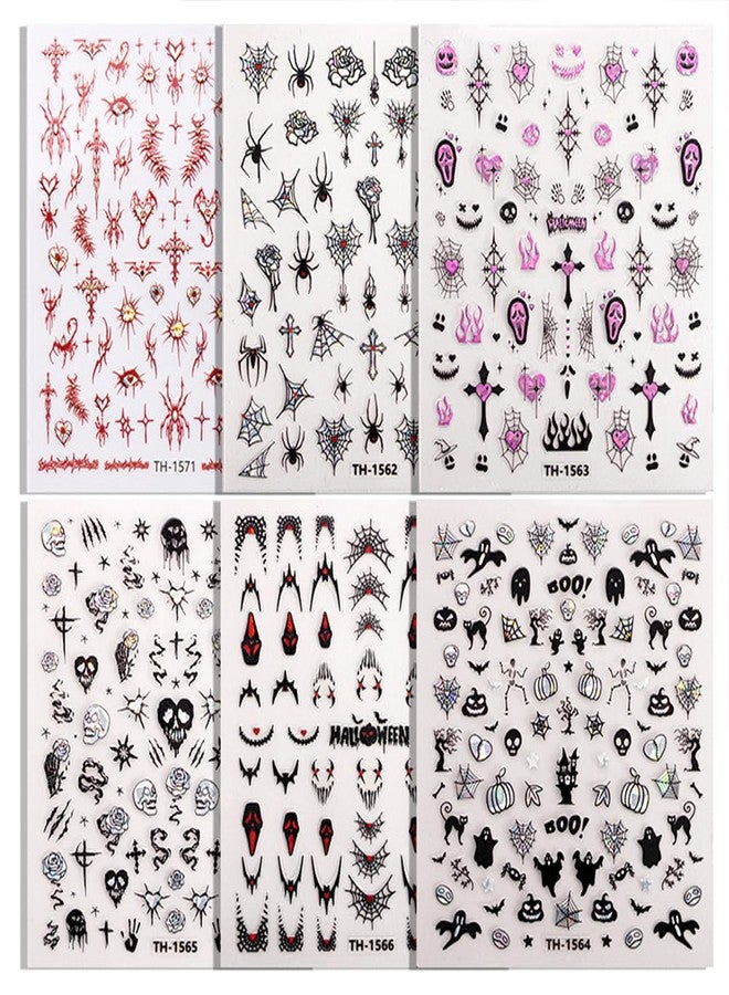 Hrnsnails Halloween Nail Stickers - Halloween Nail Decals,3D Self-Adhesive Laser Skull Spider Web Nail Art Decals DIY Holiday Nail Stickers for Women Grils (6 Sheets) - Image 4