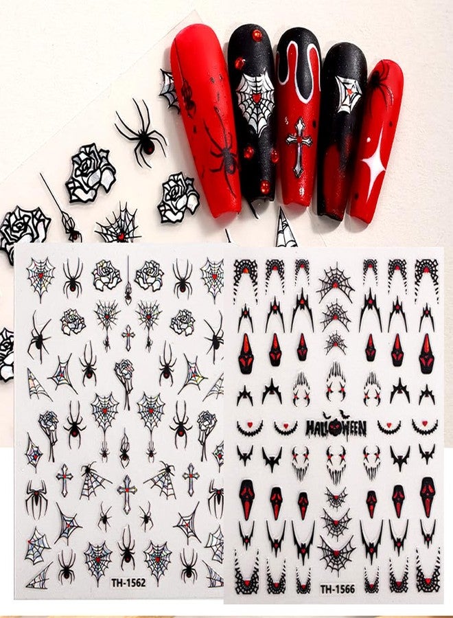 Hrnsnails Halloween Nail Stickers - Halloween Nail Decals,3D Self-Adhesive Laser Skull Spider Web Nail Art Decals DIY Holiday Nail Stickers for Women Grils (6 Sheets) - Image 5