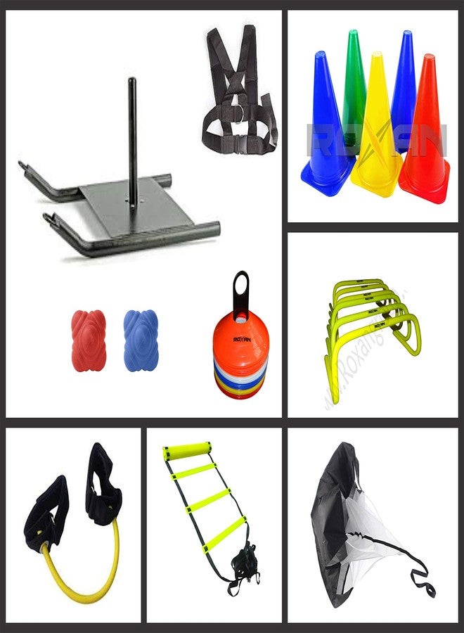 Roxan Agility Marker Cone 9 inch | Agility Ladder 6 m | Speed Parachute | Reaction Ball | Leg Toning Tube, Resistance Tube | Saucer Cone Set of 30 Piece | Resistance Harness | Carry Bag - Image 1