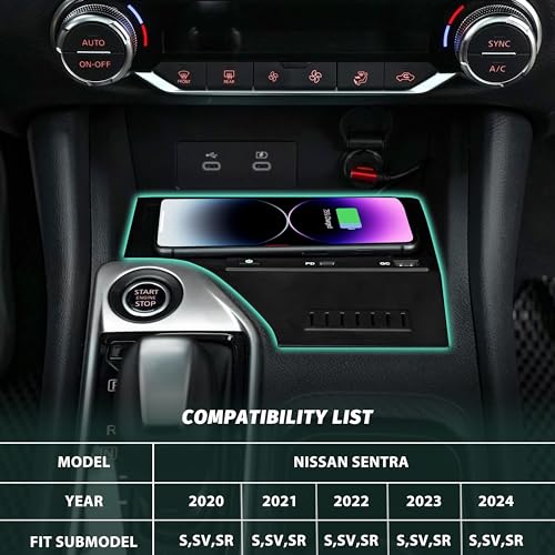KEWISAUTO Car Wireless Charger for Nissan Sentra S SV SR 20202024 Center Console Charging Panel QC PD Fast Phone Charger Pad for 2020 2021 2022 2023 2024 Nissan Sentra S SV SR Accessories - Image 3