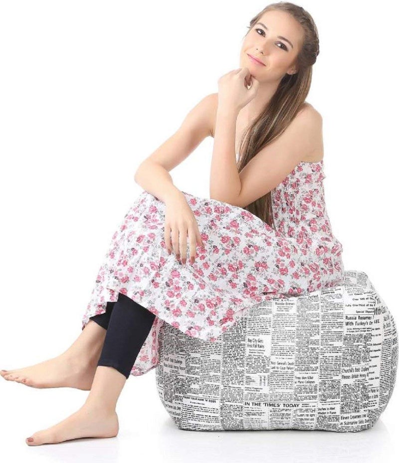 ink craft OttomanStoolPouf Bean Bag Cover Without Beans Paper Print Leatherette 22 22 22 inches Square - Image 3