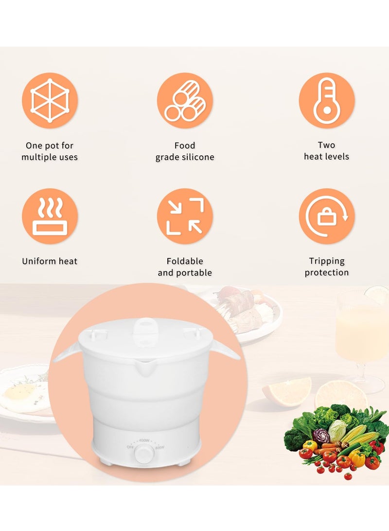 SYOSI Electric Hot Pot Cooker Foldable Stainless Steel Electric Hot Pot Cooker 220V Level 2 Firepower Power Outage Protection 1.2L Multifunction Portable Pot for for Home Dormitory Office Travel - Image 2