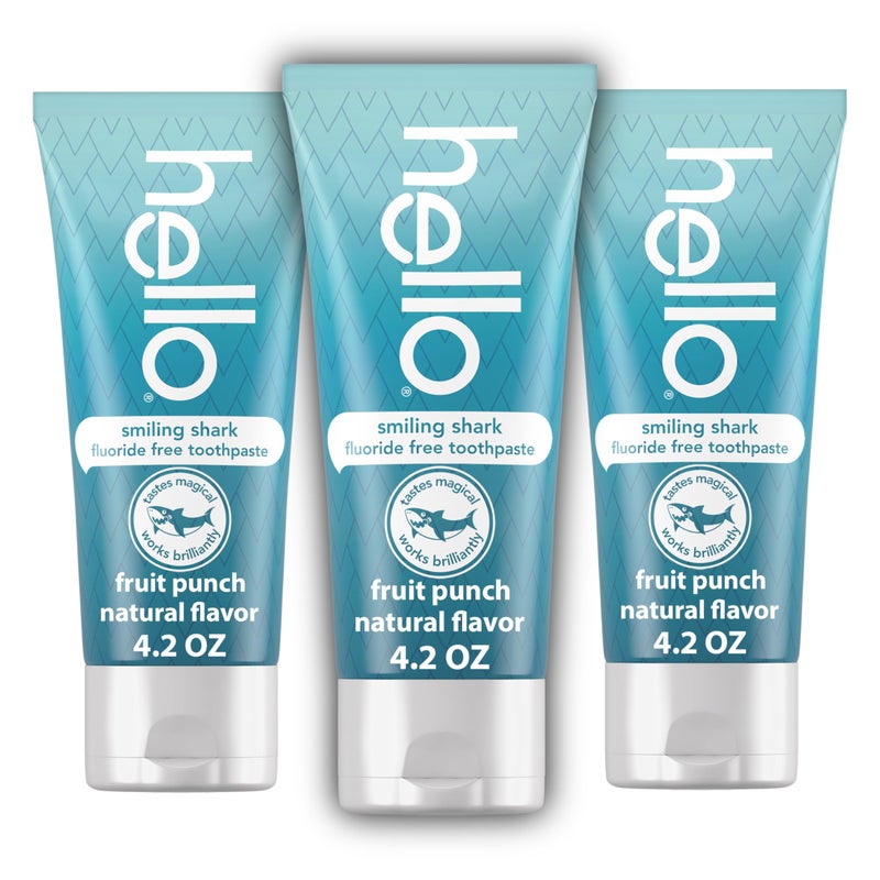 Hello Smiling Shark Fluoride Free Kids Toothpaste Natural Fruit Punch 42 Oz Tube Pack of 3