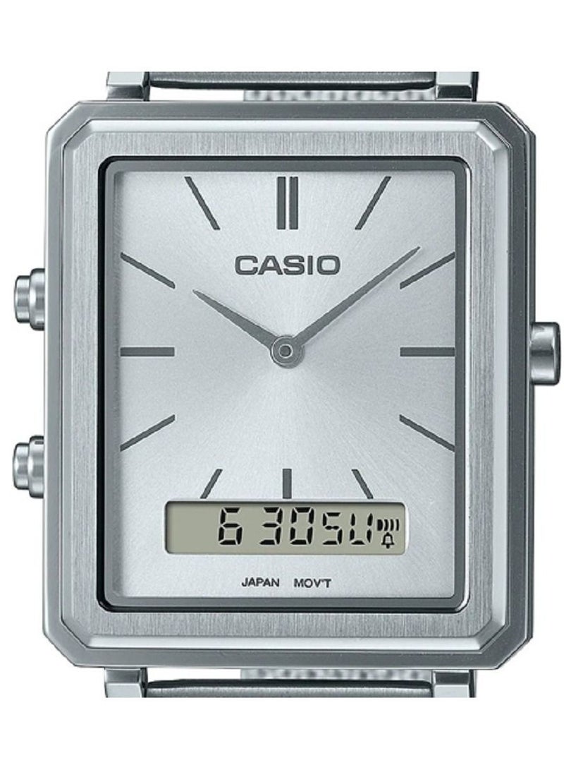 Casio Men Watch Analog Digital Silver Dial Stainless Steel Mesh Band MTP-B205M-7EDF - Image 2