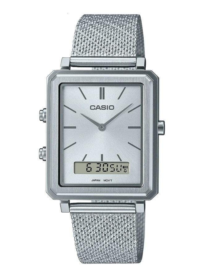 Casio Men Watch Analog Digital Silver Dial Stainless Steel Mesh Band MTP-B205M-7EDF - Image 1