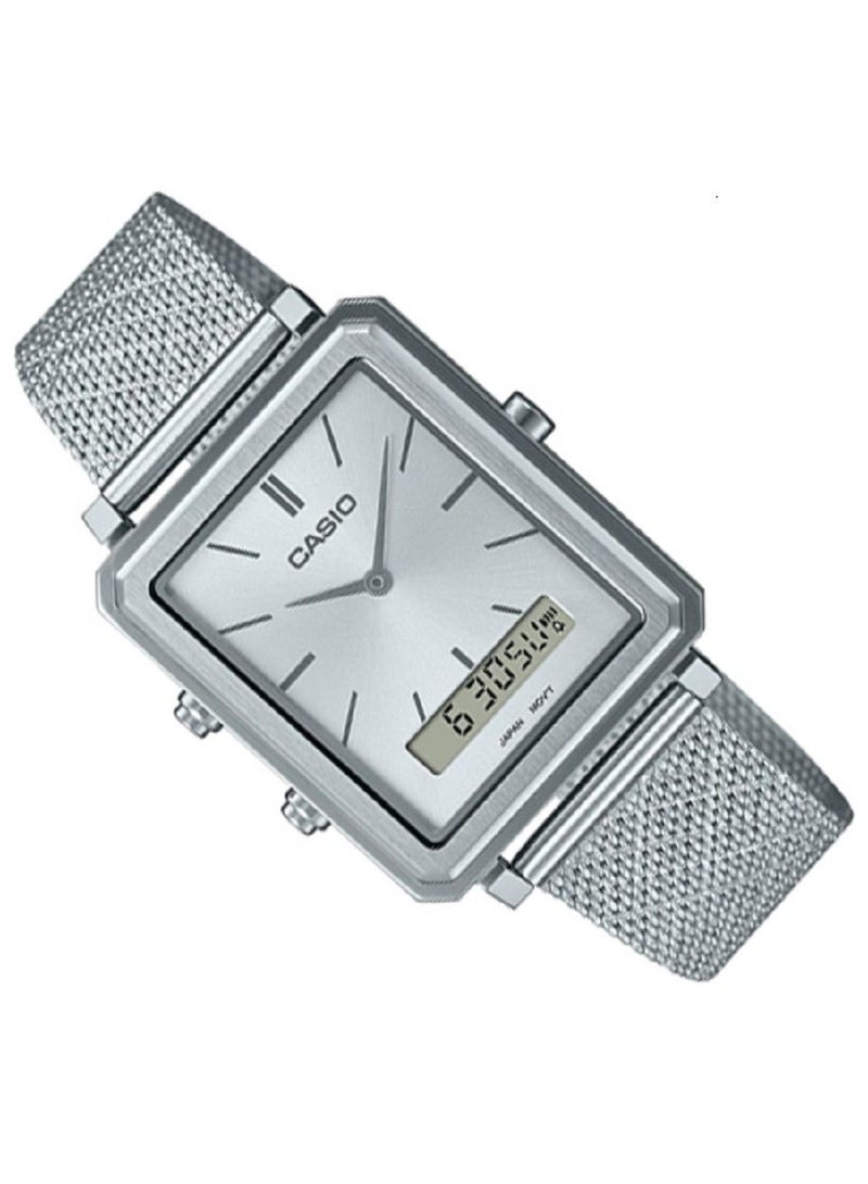 Casio Men Watch Analog Digital Silver Dial Stainless Steel Mesh Band MTP-B205M-7EDF - Image 3
