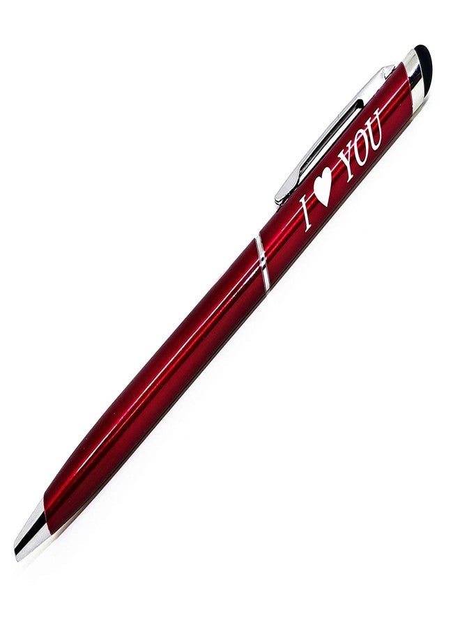 CrownLit Red Metal Pen with Stylus for Lover with I Love You Printed with Wooden Box - Image 2