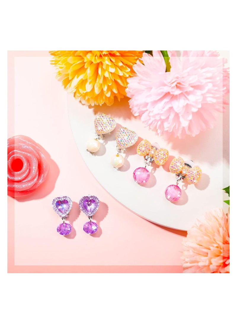 SYOSI 9 Pairs Girls Clip-on Earrings Pretend Princess Play Earrings Girl Party Favor Princess Clip on Earrings Pretend Play Earrings for Little Girl Kids Toddlers Jewelry Set  - Image 4