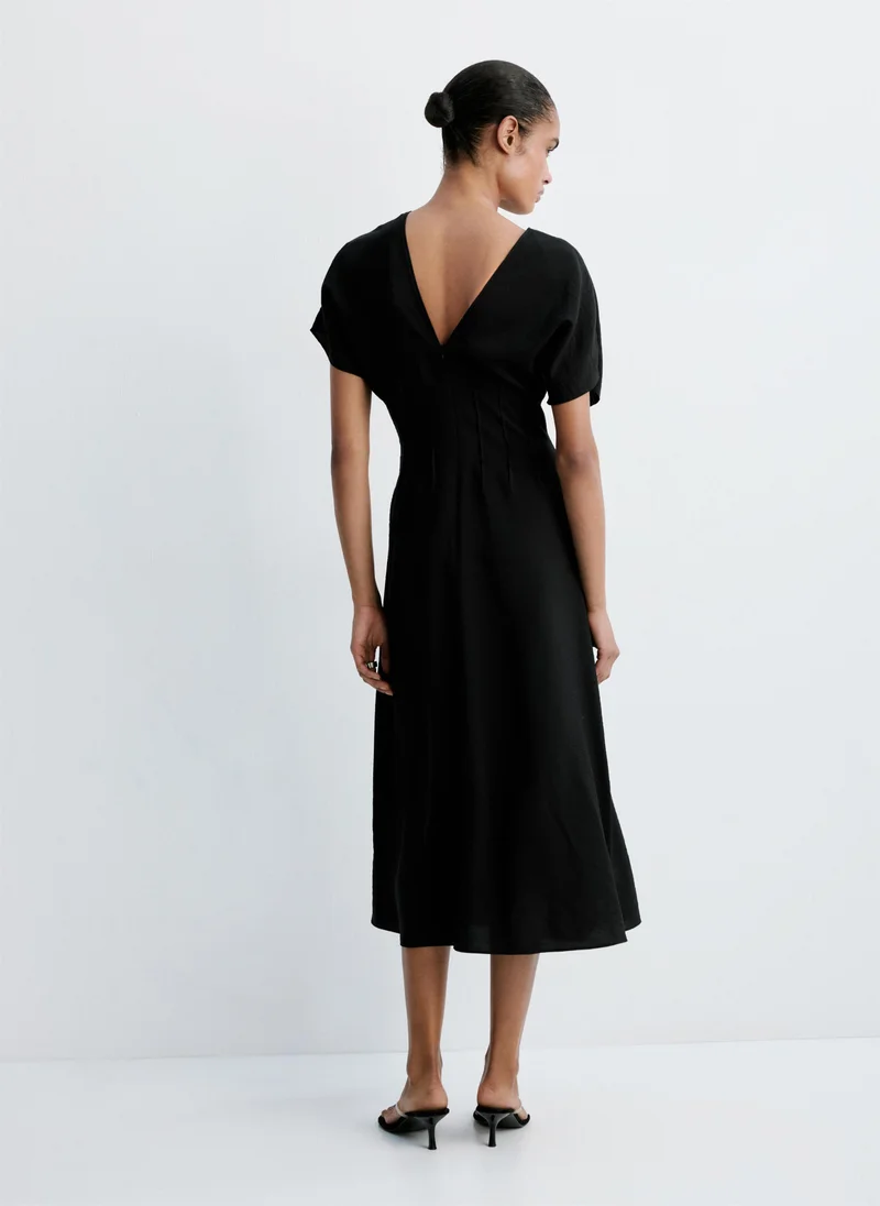 Mango 99-NEGRO Ruched V-Neck Dress for Women | Best Price UAE