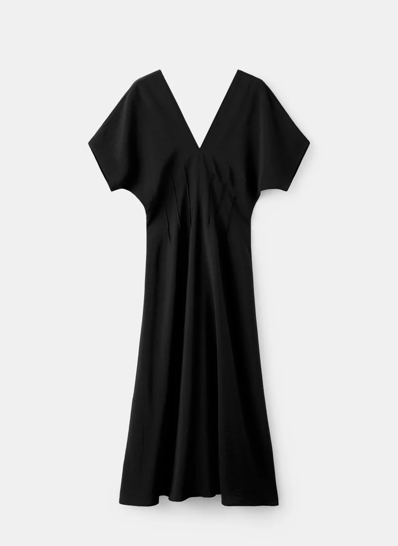 Mango 99-NEGRO Ruched V-Neck Dress for Women | Best Price UAE
