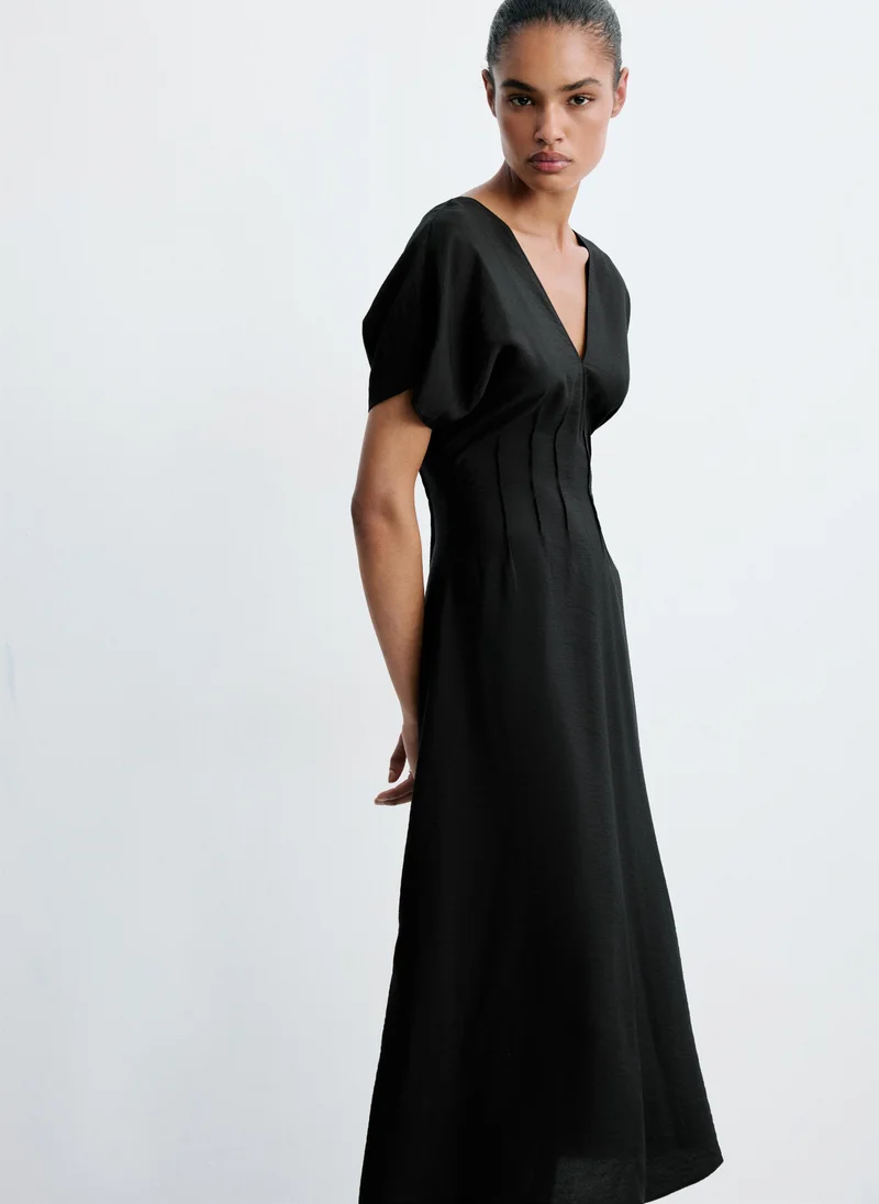 Mango 99-NEGRO Ruched V-Neck Dress for Women | Best Price UAE
