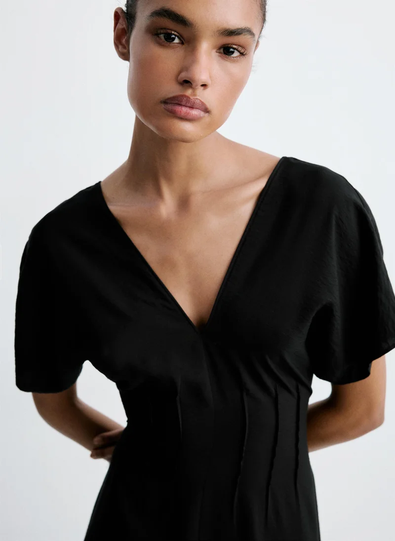 Mango 99-NEGRO Ruched V-Neck Dress for Women | Best Price UAE