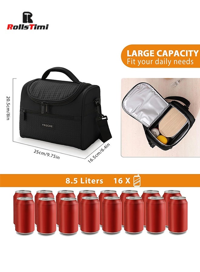 RollsTimi  Lunch Bag for Men Women Large Insulated Thermal Black Lunch Bags Waterproof Lunch Cooler Bag Leakproof Lunch Box with Front Zipper Pocket Adjustable Shoulder Strap for Work Office Camping Picnic - Image 2