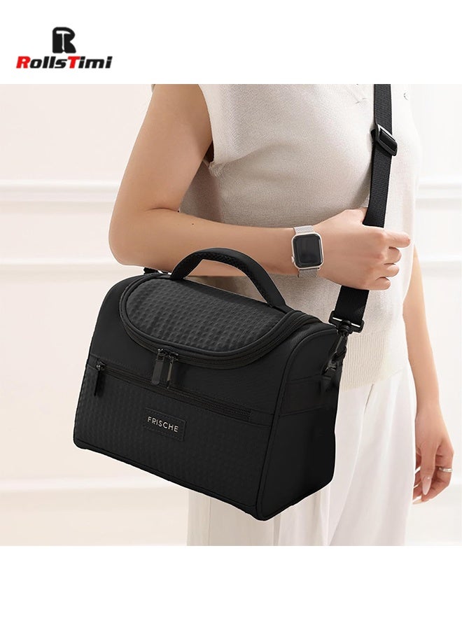 RollsTimi  Lunch Bag for Men Women Large Insulated Thermal Black Lunch Bags Waterproof Lunch Cooler Bag Leakproof Lunch Box with Front Zipper Pocket Adjustable Shoulder Strap for Work Office Camping Picnic - Image 4