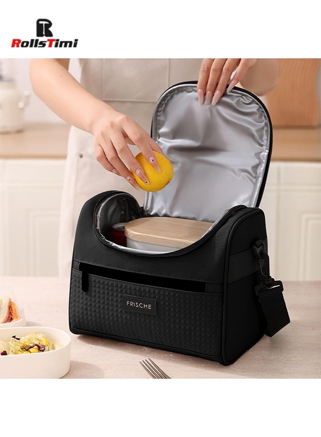 RollsTimi  Lunch Bag for Men Women Large Insulated Thermal Black Lunch Bags Waterproof Lunch Cooler Bag Leakproof Lunch Box with Front Zipper Pocket Adjustable Shoulder Strap for Work Office Camping Picnic - Image 3