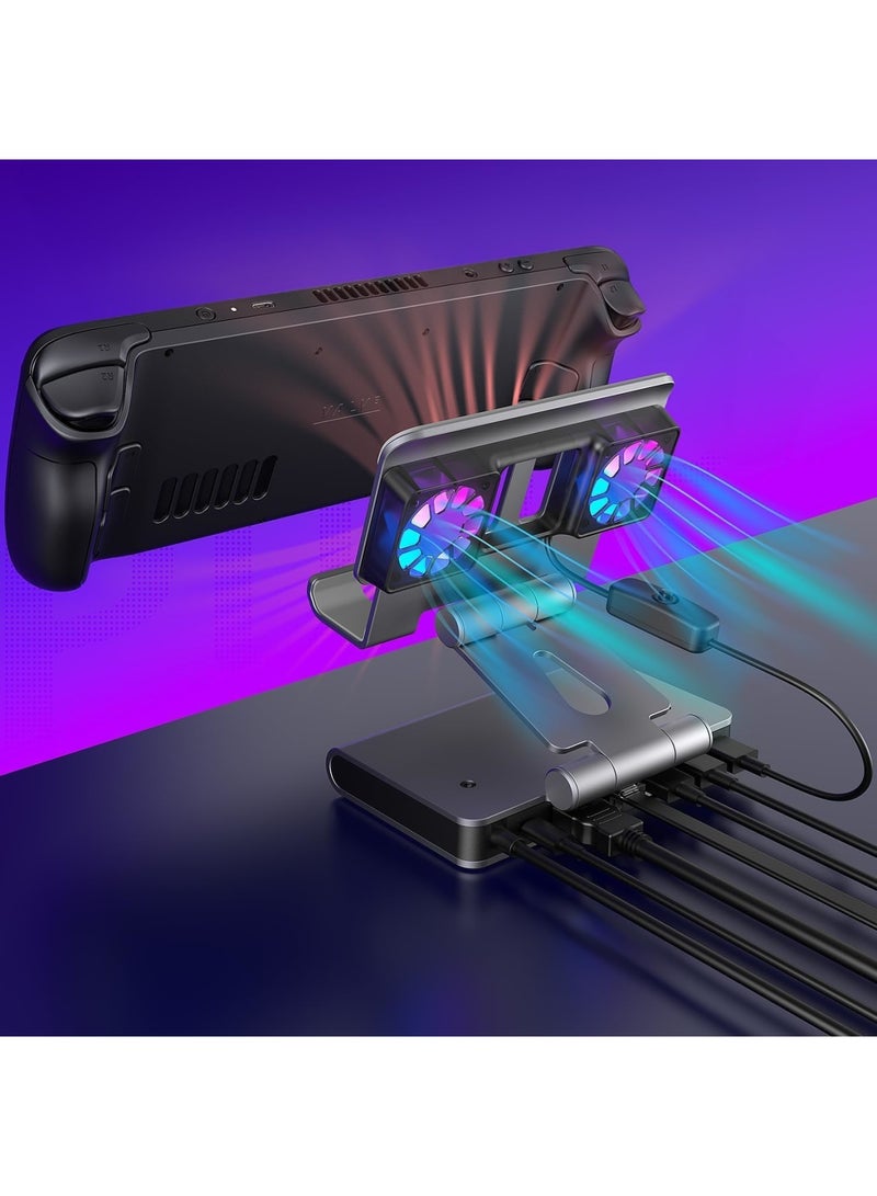 SYOSI Docking Station with Fans, 6-in-1 Adjustable Stand for Most Handheld Gaming Consoles, 4K@60Hz HDMI, 1000Mbps Ethernet, 3X USB-A 3.0, 100W Fast Charging - Image 2
