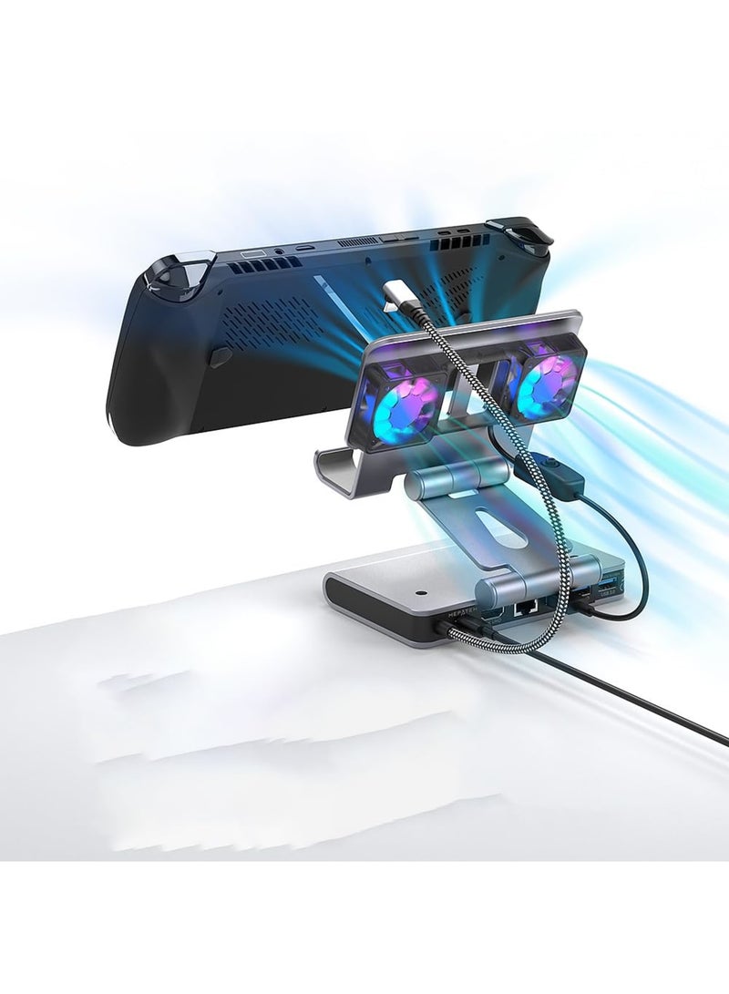 SYOSI Docking Station with Fans, 6-in-1 Adjustable Stand for Most Handheld Gaming Consoles, 4K@60Hz HDMI, 1000Mbps Ethernet, 3X USB-A 3.0, 100W Fast Charging - Image 1